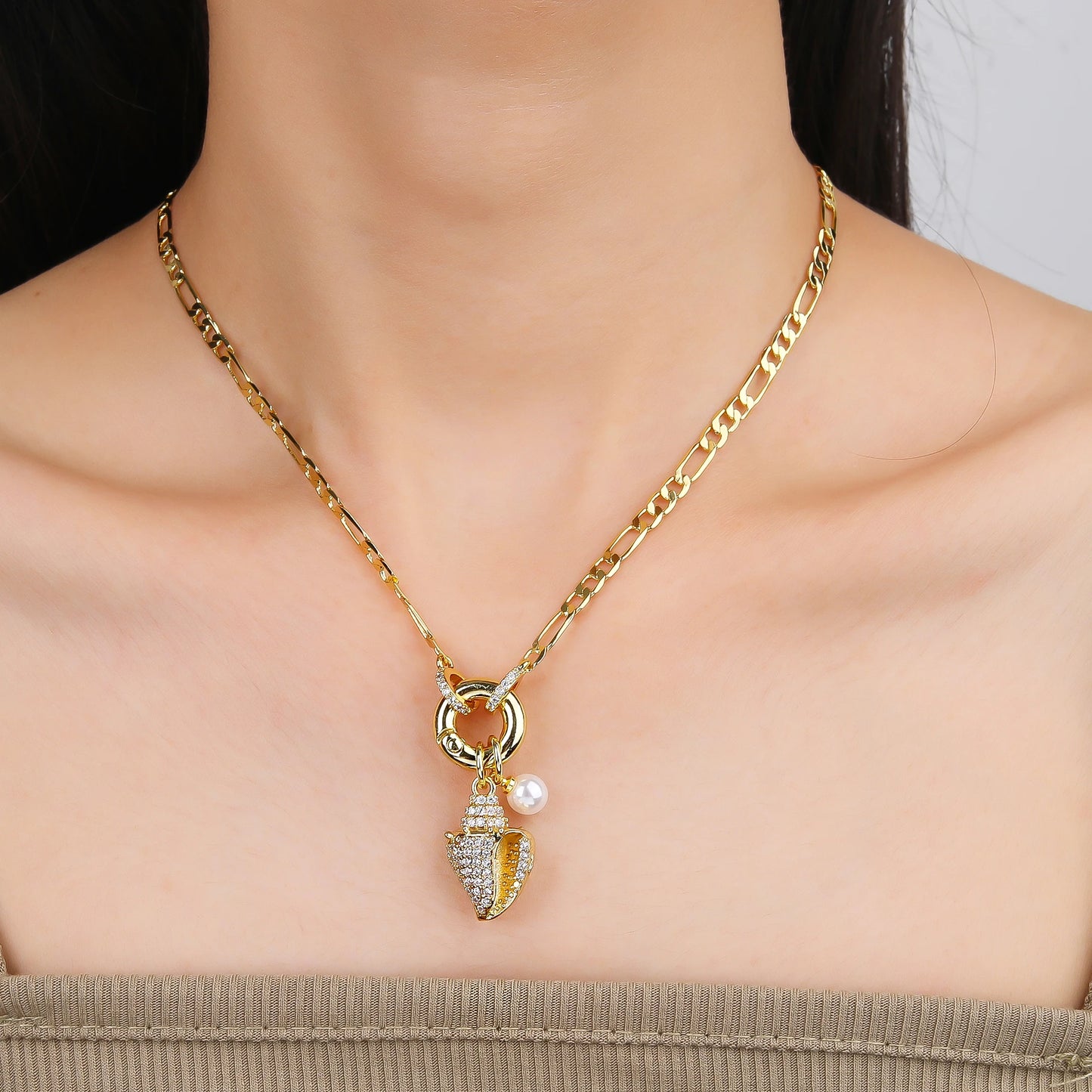 New Creative Shiny Zirconia Conch Flower Wings Theme Pendant Necklace New Fashion Woman Female Vacation Jewelry Accessories
