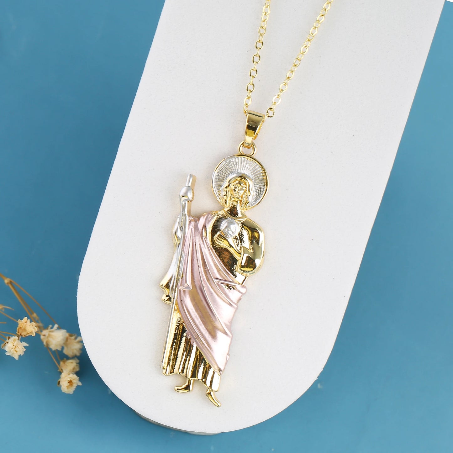 18K Gold Plated Religious Figures St. Jude Necklace Earrings Jewelry Set Simple for Woman Christian Catholic Jewelry Daily Wear