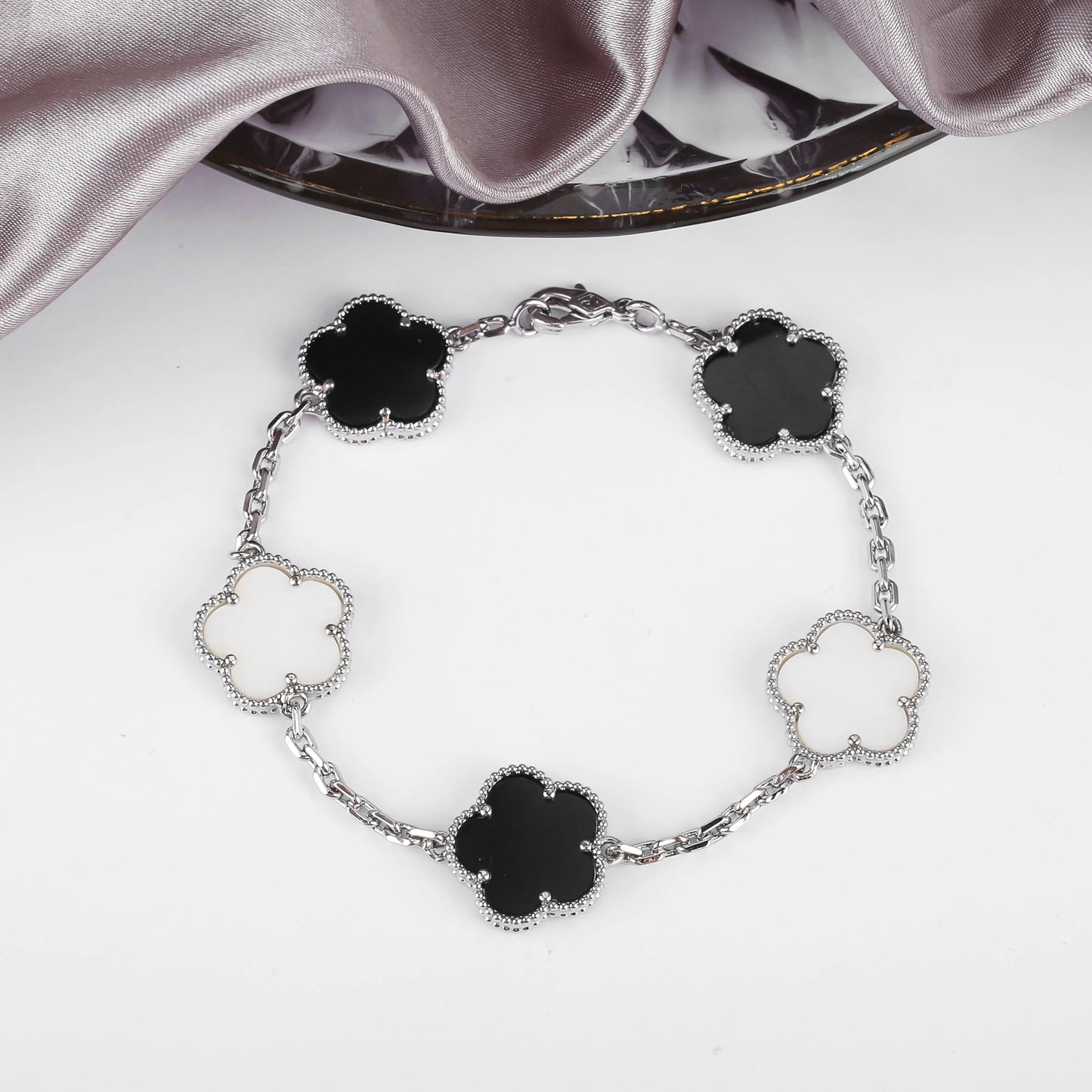 Simple 15mm Natural Shell Stone Five-Leaf Flower Set Bracelet Necklace Classic Flower Woman Jewelry Sets For Party Daily Wear