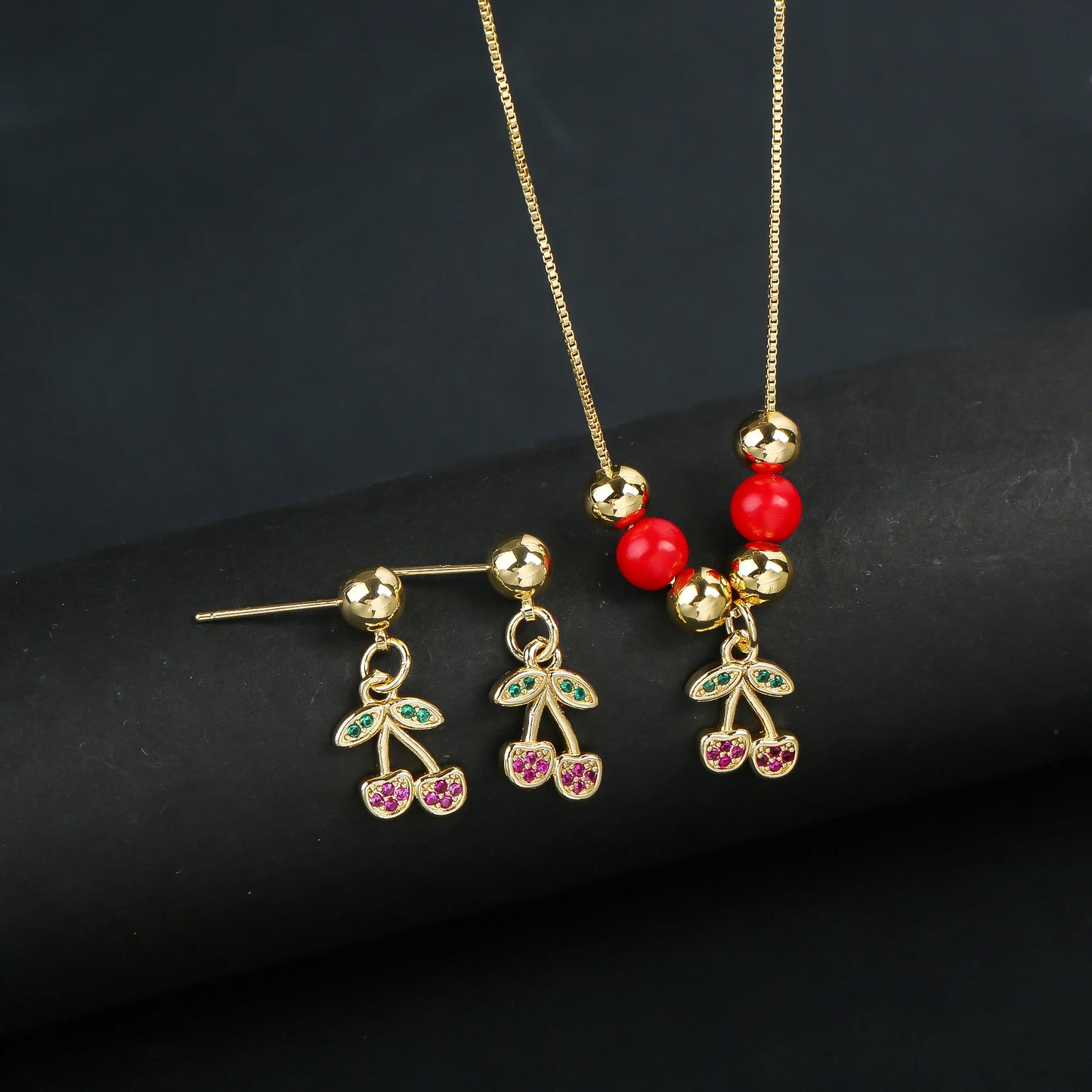 2pcs 22 Style Fashion Fruit Cherry Zircon Crystal Jewelry Set Earrings Necklace For Women Female New Trend Party Jewelry Gift