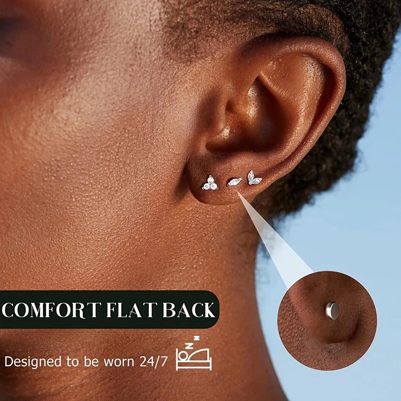 6Pcs 20G Hypoallergenic Stainless Steel Tiny Stud Earrings,Dainty CZ Cartilage Conch Helix Ear Piercing Jewelry Gift