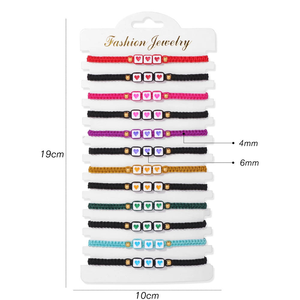 Wholesale 12Pcs/Set Colorful Natural Stone Bracelets Adjustable Rope Braided Bracelet Handmade Bohemia Bracelets with Cards