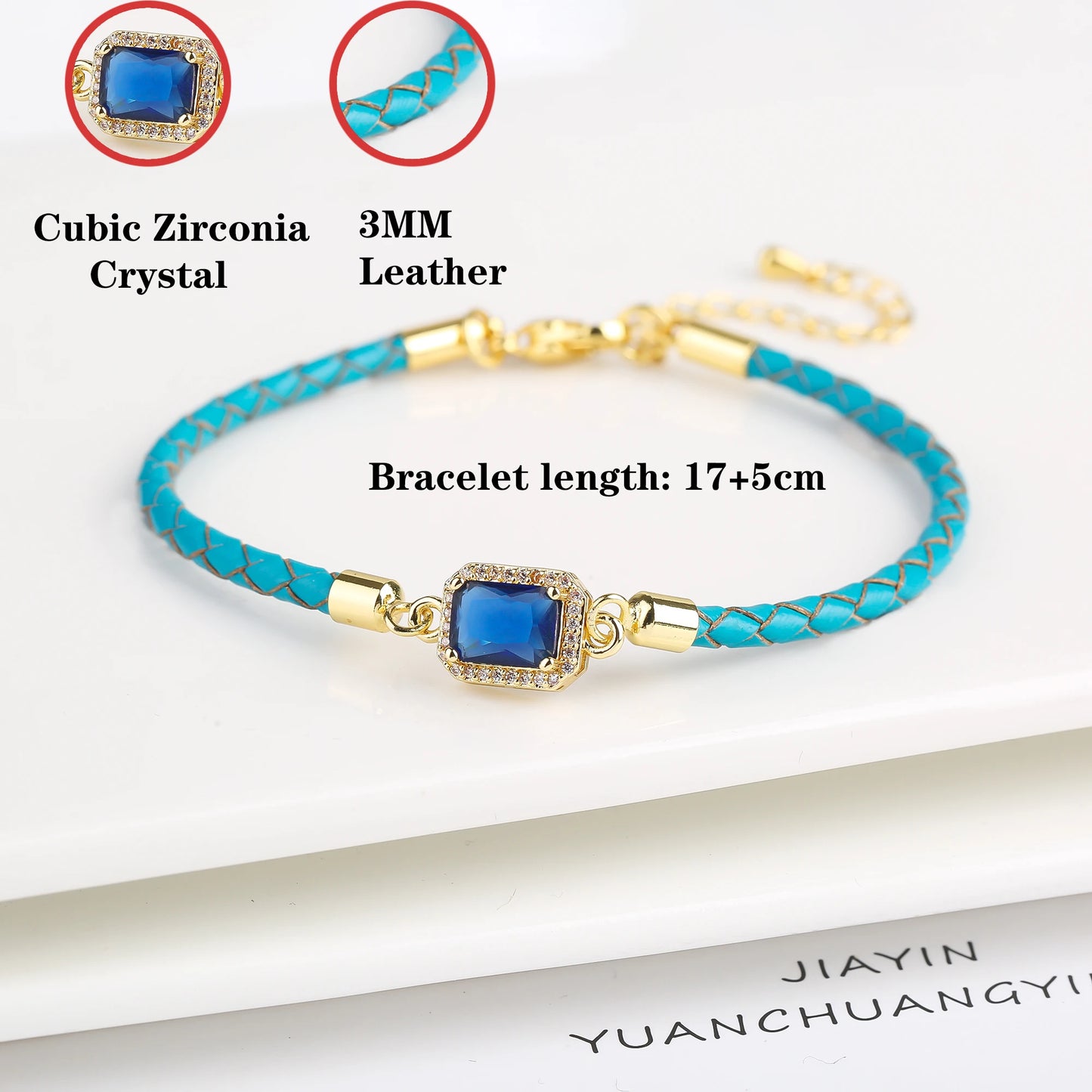 5 Color Shiny Zircon Square Crystal Bracelet Simple Woman Adjustable Leather Bracelet Elegant for Party Jewelry Gift Wholesale