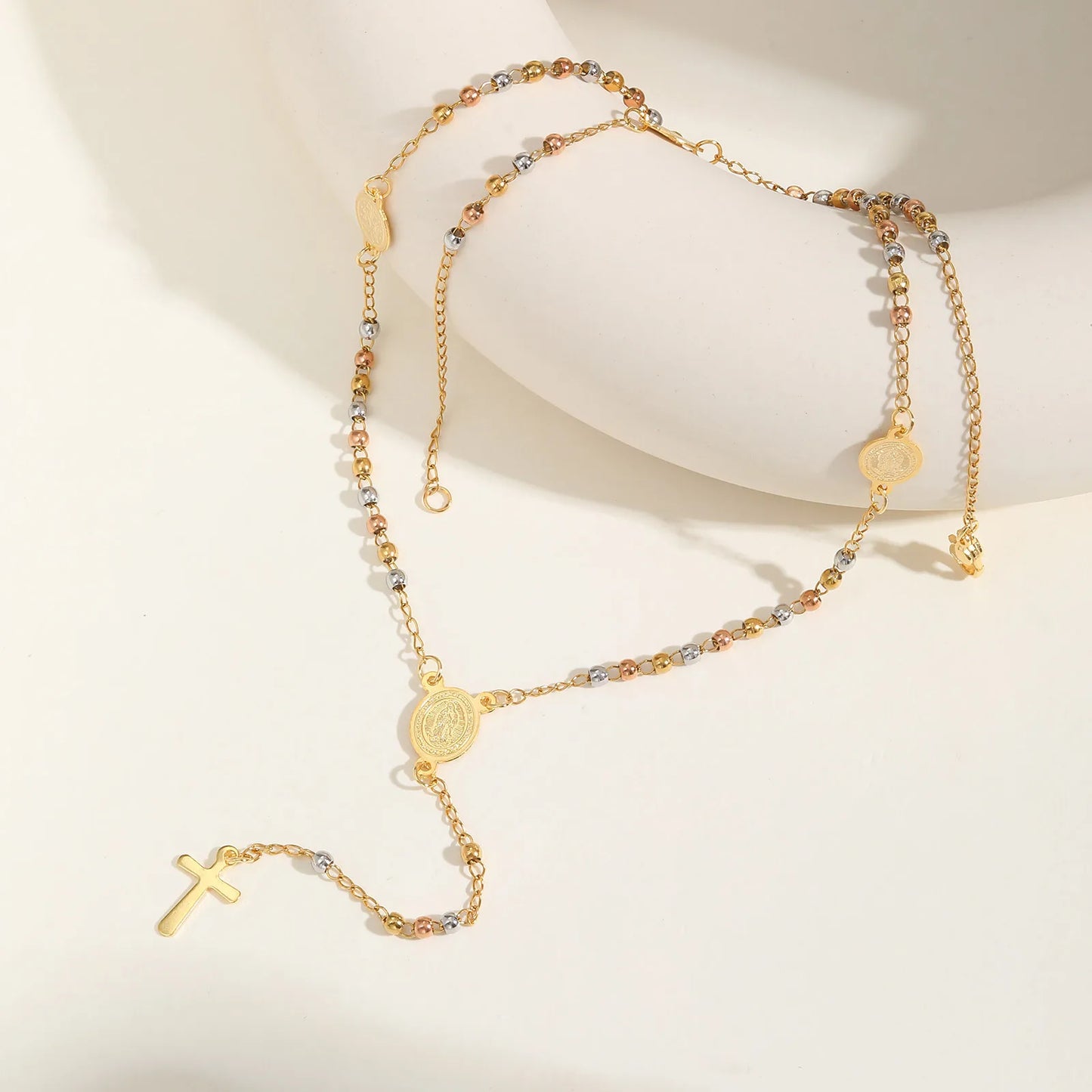 Beads Rosary Necklace Cross Pendant For Women,virgin Mary St Benedict Y Shape Drop Necklace, Protection Jewelry