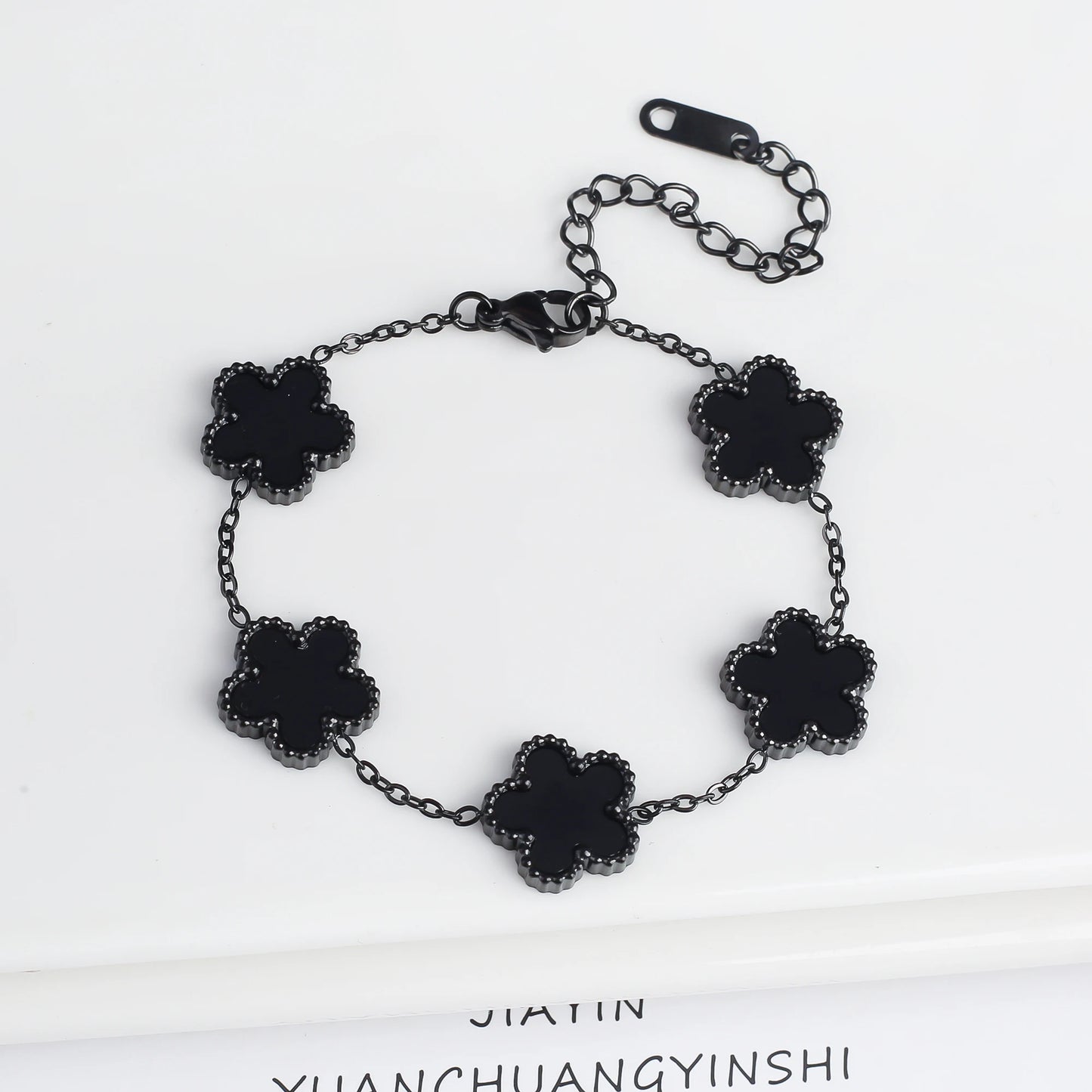 Light Luxury Fashion Stainless Steel Five Leaf Flower Adjustable Bracelet Vintage for Men Women Fashion Wrist Jewelry Clover