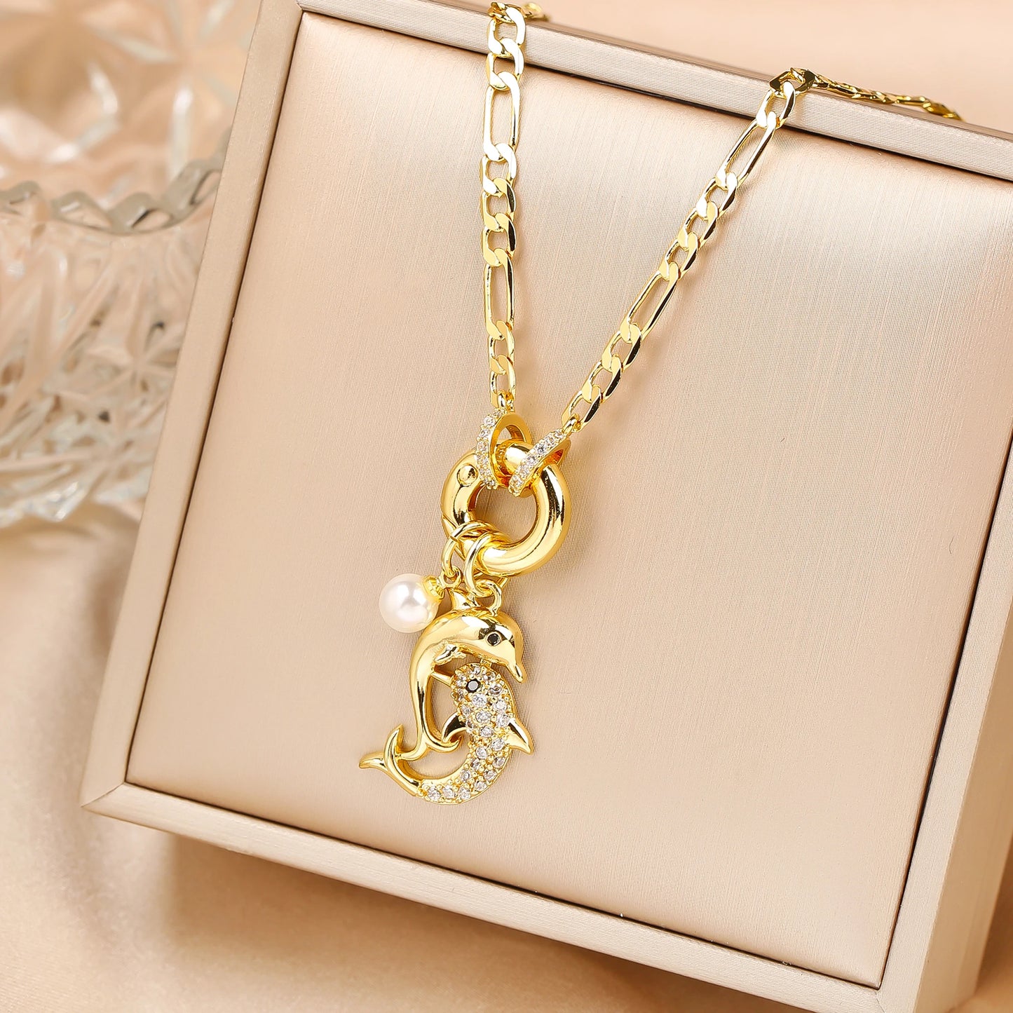 New Creative Zirconia Dolphin Bear Ladies Clavicle Chain Choker Cute Animal Pendant Necklace Aesthetic Neck Jewelry Fine Gift