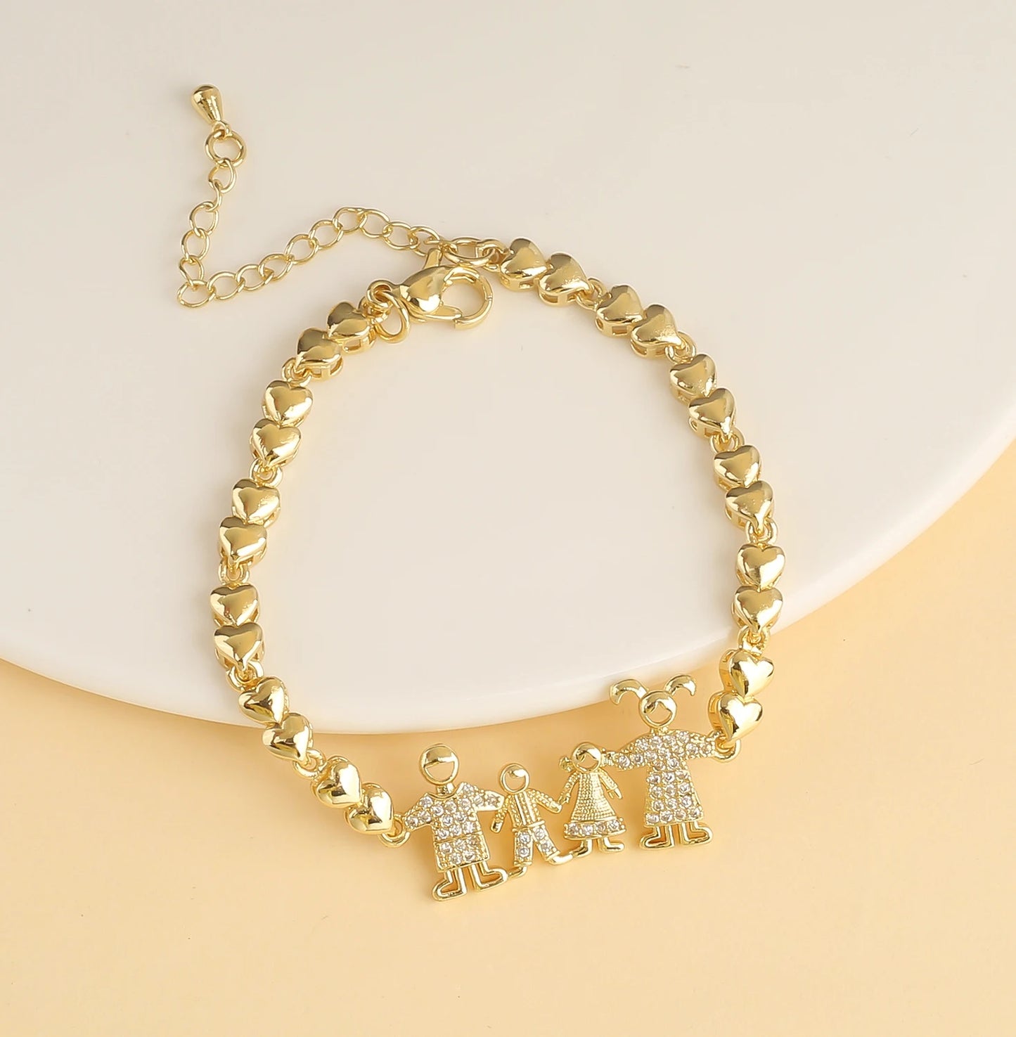 New Arrival Shiny Zirconia Family Theme Mom Dad & Kids Charm Bracelet Romantic Heart Shape Bracelet Party Birthday Jewelry Gift