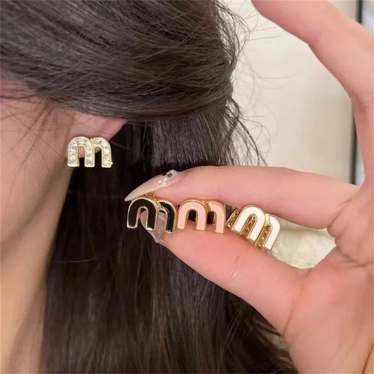 2/6pcs 18k Gold-plated Titanium Steel Letter M Stud Earrings for Women,Delicate Cute Tiny Earrings Jewelry Gift