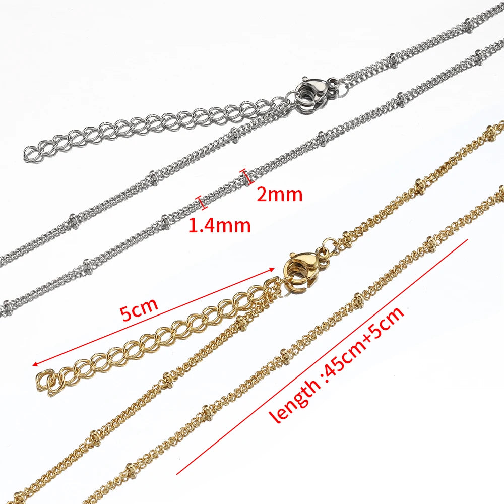 10pcs 5pcs Stainless Steel Bead Chain Necklace Chains for DIY Jewelry Making Findings 45cm+5cm Chain with Lobster Clasps No Fade