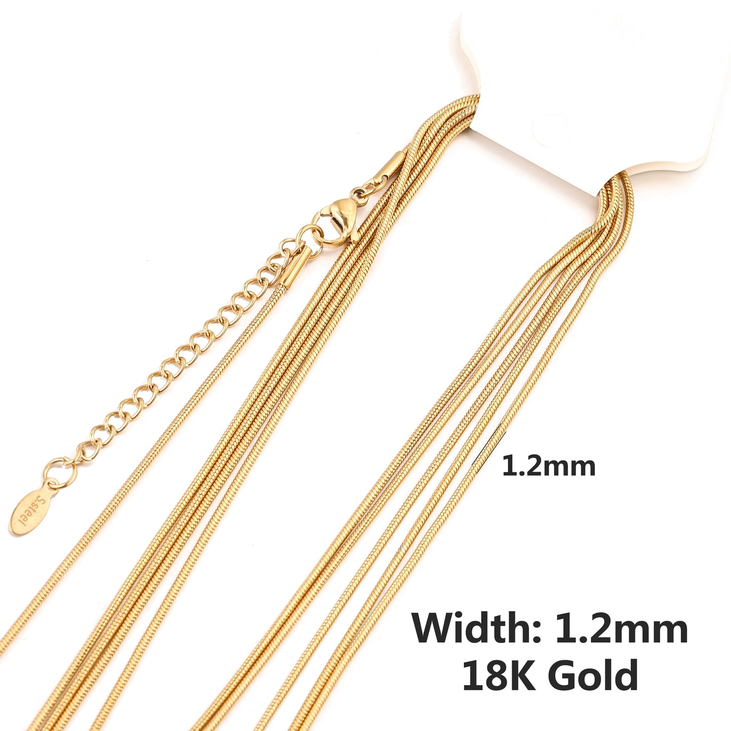 5pcs Wholesale 0.9/1.2/1.5mm Plated 18K Gold Snake Round Chain Necklace for Men Women Silver Necklaces Fashion DIY Jewelry