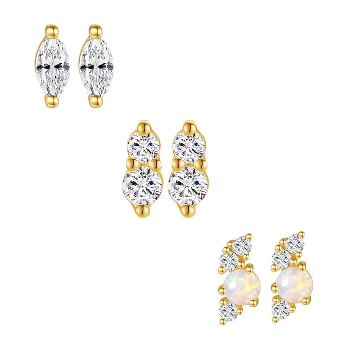 2/6Pcs 20G 18K Golden Plated Tiny Cubic Zerconia Opal Flat Back Stud Ear,Hypoallergenic Cartilage Tragus Helix Earring