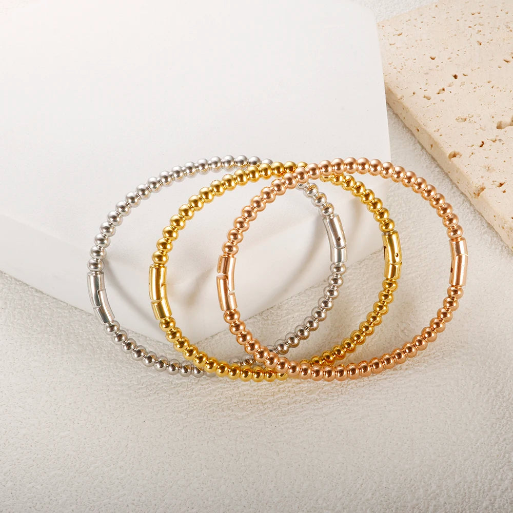 Trendy Round Ball Beaded Bracelets Bangles High Quality Stainless Steel Twist Balls Dots Bead Bangle for Women Jewelry Wholesale