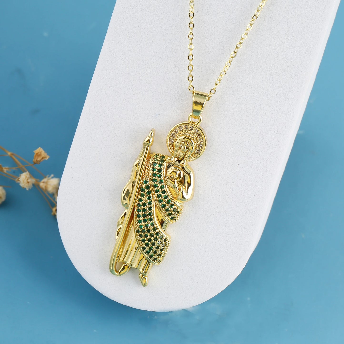 18K Gold Plated Religious Figures St. Jude Necklace Earrings Jewelry Set Simple for Woman Christian Catholic Jewelry Daily Wear