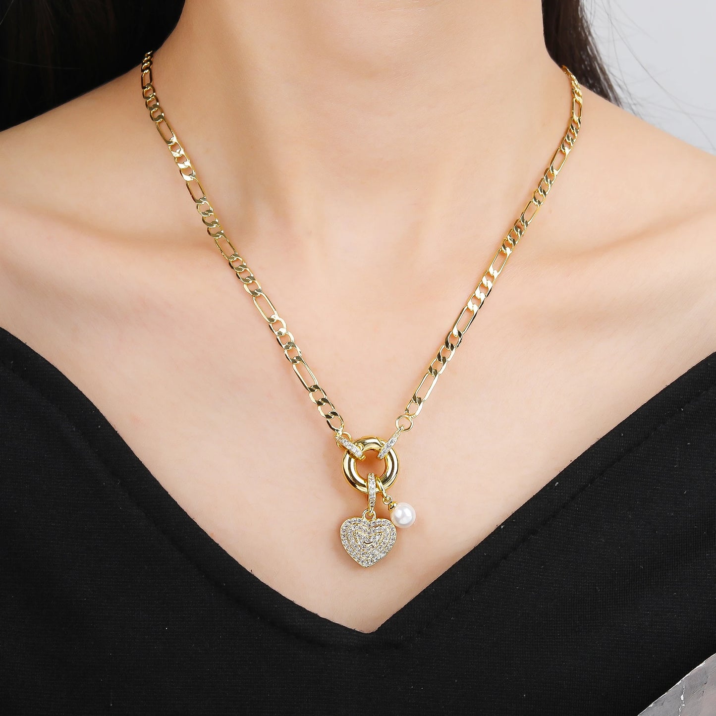 High Quality Gold Color 3:1 Chain Heart Shape Star Zirconia Pendant Necklace Charm for Woman Girl New Fashion Jewelry Wholesale