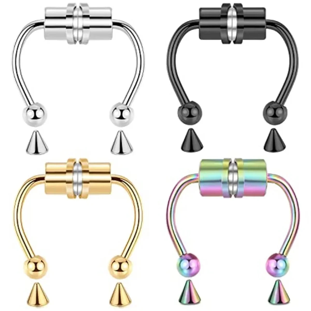 1/2/3/4/5pcs Fake Magnetic Stainless Steel Nose Rings,Non Piercing Septum Rings Magnetic Nose Ring Clipped Onto The Nose