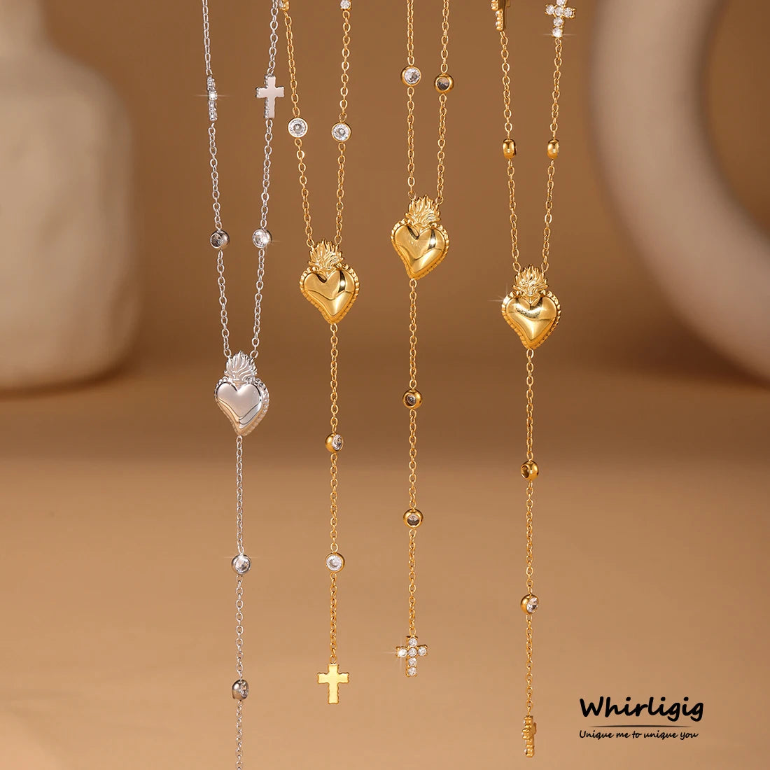 Elegant Stainless Steel Women Necklace Long Cross Pendant Round Zircon Chain Waterproof Luxury Charm Jewelry