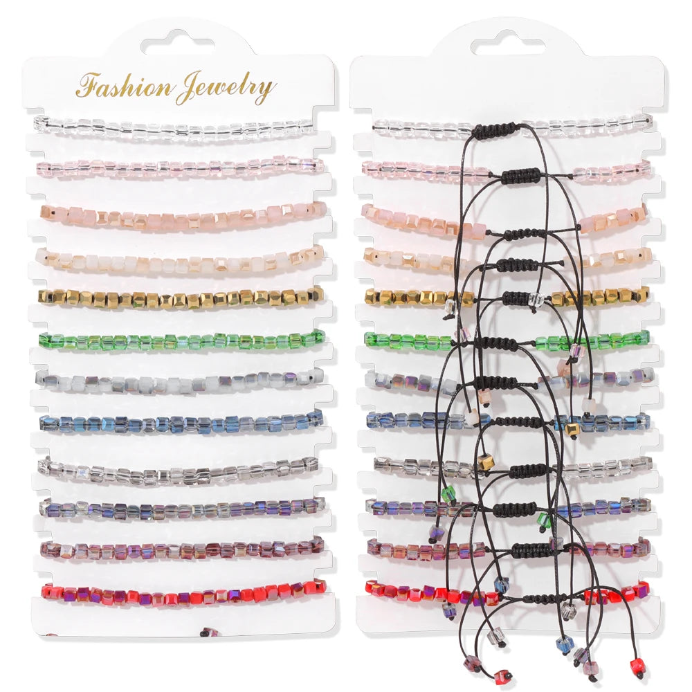 Wholesale 12Pcs/Set Colorful Natural Stone Bracelets Adjustable Rope Braided Bracelet Handmade Bohemia Bracelets with Cards