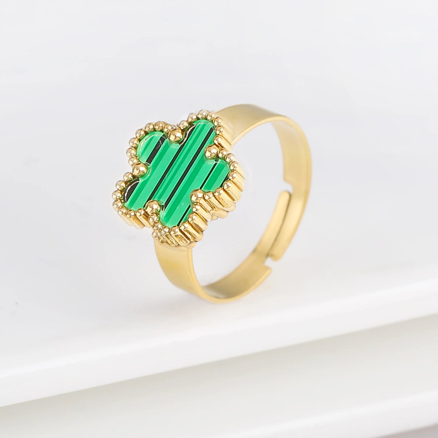 High Quality Stainless Steel Shell Acrylic Five Leaf Flower Open Ring Simple For Man Woman Fashion Party Finger Jewelry Clover