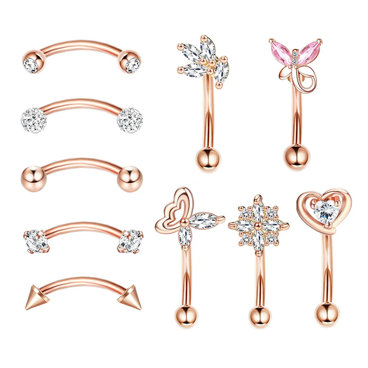 10Pcs 316L Stainless Steel Cubic Zirconia Heart Rooking Eyebrow Rings Set,Daith Cartilage Conch Rook Eyebrow Piercing Jewelry