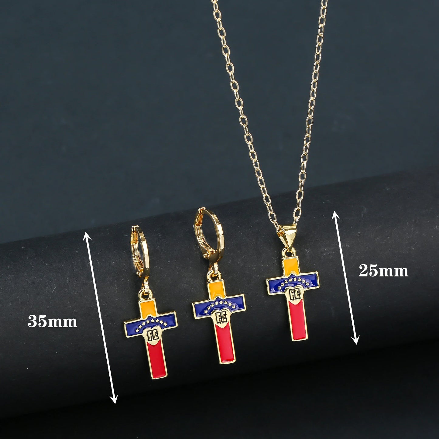 Fashion Venezuela Flag Cross Jewelry Set Classic Cactus Flower Earrings Necklace Charming for Woman Daily Party Jewelry Gift