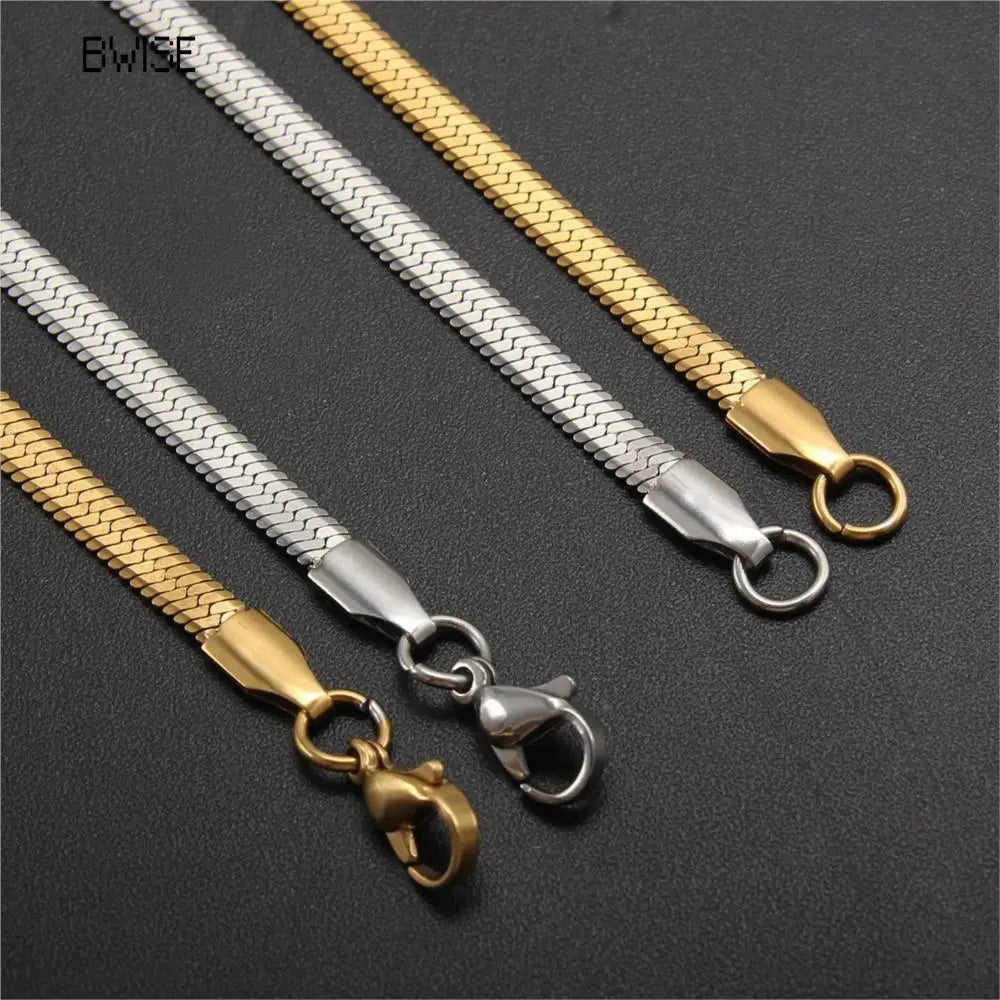 Hot Fashion Unisex Snake Chain Women Necklace Choker Stainless Steel Herringbone Gold Color Chain Necklace For Women Jewelry