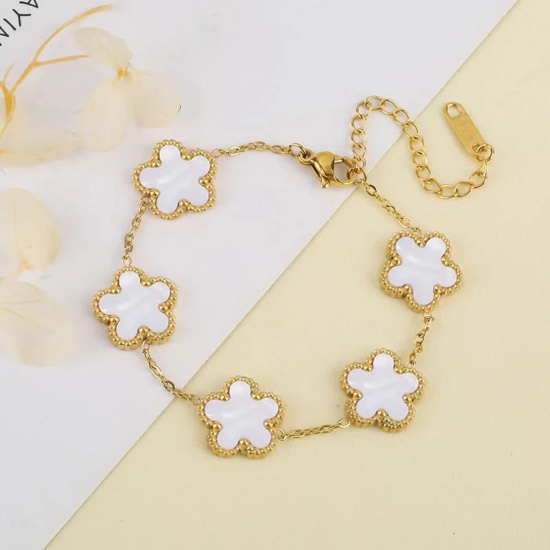High Quality Stainless Steel Five Leaf Flower Women Jewelry Set Bracelet Necklace Earrings Simple for Woman Clover Brand Jewelry