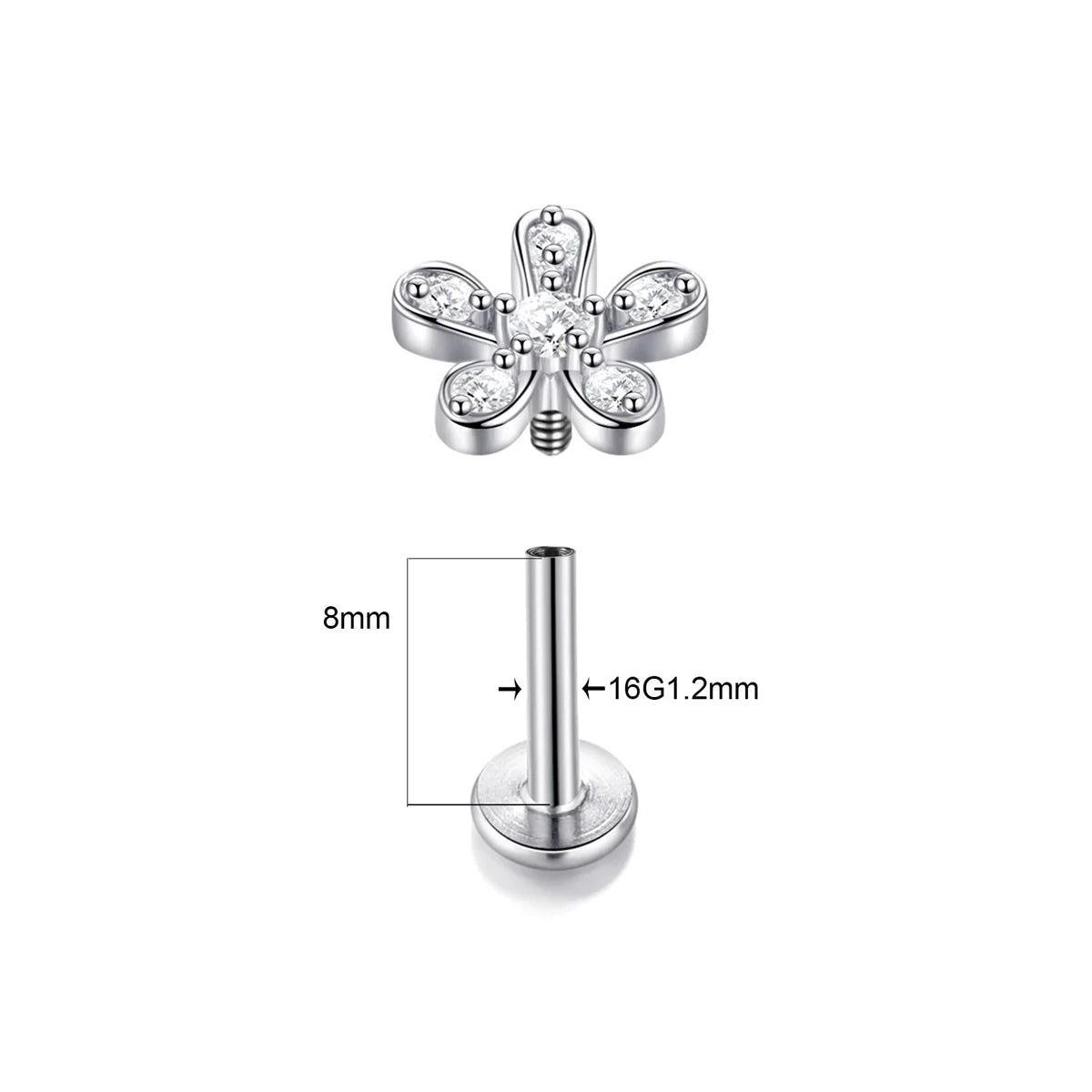 1/5Pcs 316L Stainless Steel Delicate Flower Tragus Cartilage Stud Earring,Internally Threade Daith Helix Ear Piercing Jewelry
