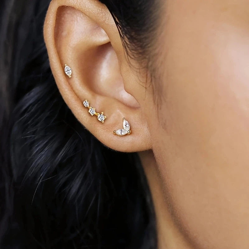 6Pcs 20G Hypoallergenic Stainless Steel Tiny Stud Earrings,Dainty CZ Cartilage Conch Helix Ear Piercing Jewelry Gift