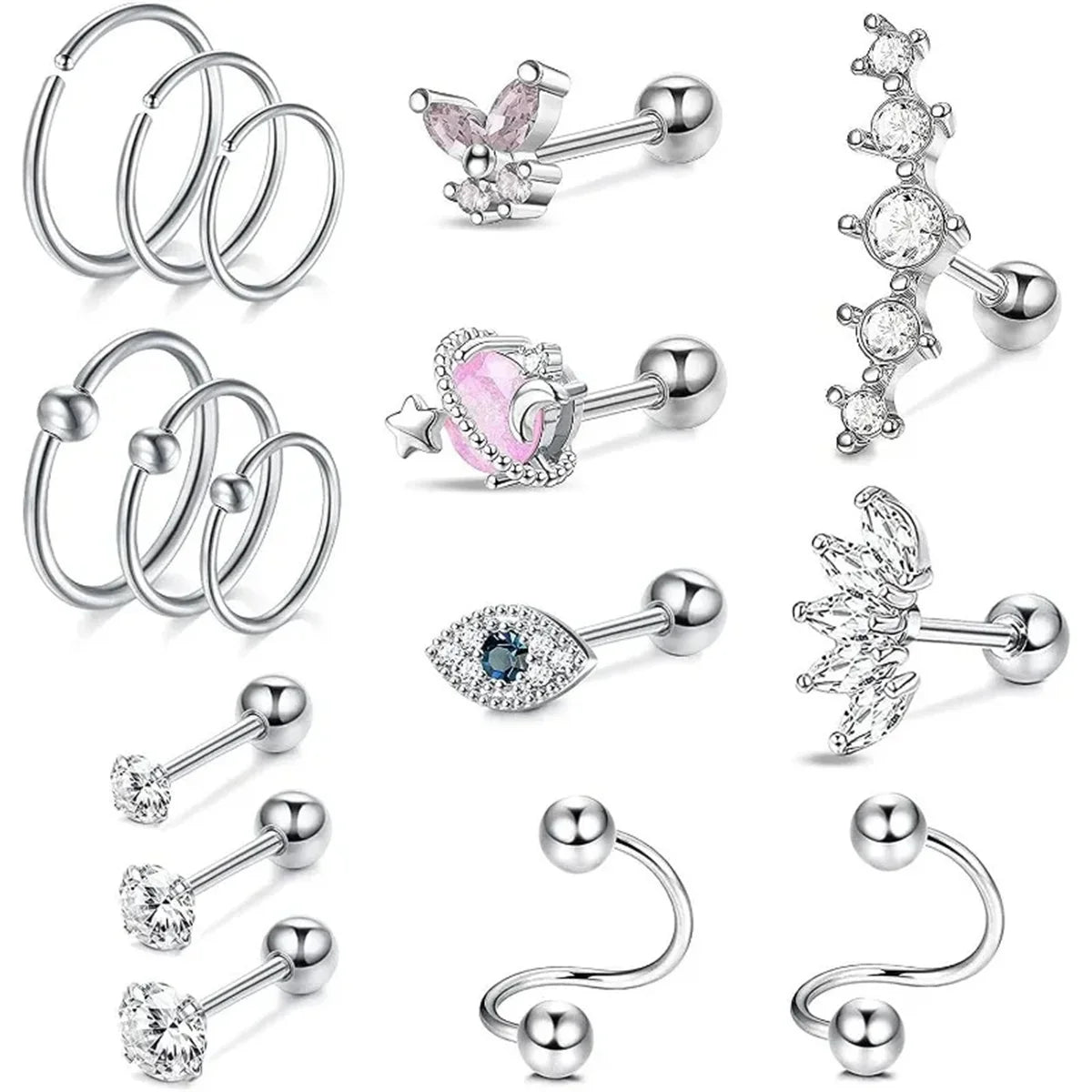 2-16Pcs 16G Cartilage Earring, Hypoallergenic Tragus Conch Helix Studs Earrings Daily Decor Jewelry For Women Men Girls