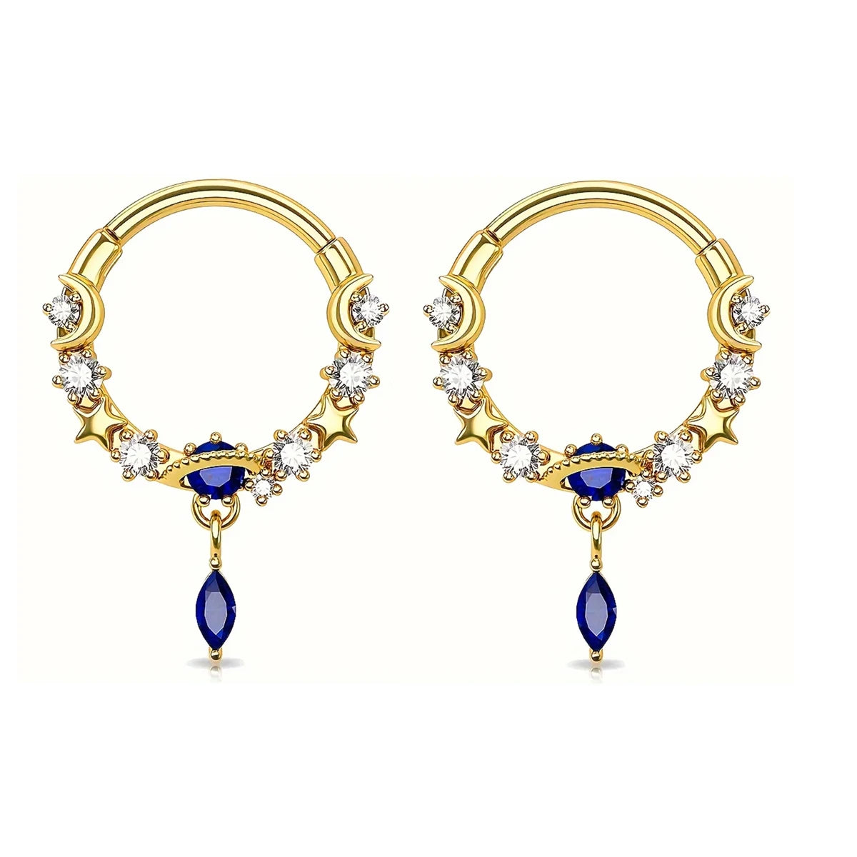 1/2Pcs 16G Inlaid Shiny Moon Star Zircon Dangle Hoop Nose Ring For Women Men Girl,Daith Tragus Cartilalge Piercing Jewelry