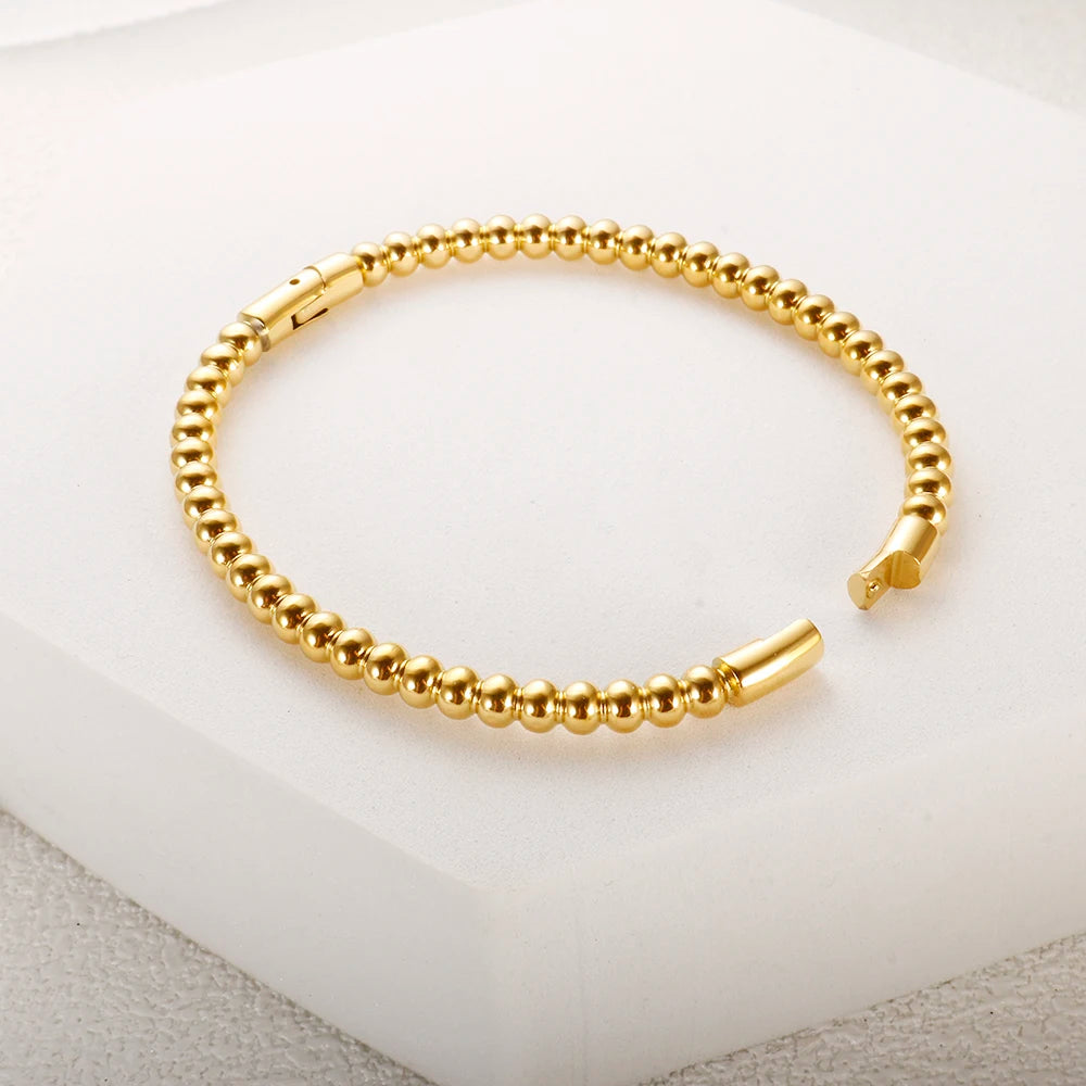Trendy Round Ball Beaded Bracelets Bangles High Quality Stainless Steel Twist Balls Dots Bead Bangle for Women Jewelry Wholesale