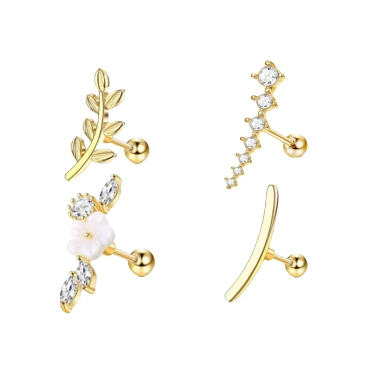 1/4/6/8Pcs 16G Stainless Steel Screw Back Stud Earrings for Women,Cubic Zerconia Cartilage Conch Helix Ear Piercing Jewelry