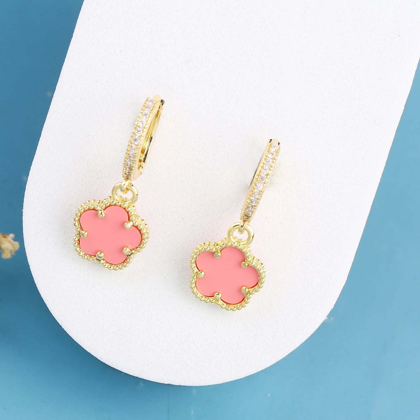 High Quality Natural Stone Five Leaf Flower Drop Earrings Simple for Woman Fashion Party Trend Zircon Jewelry Clover Gift