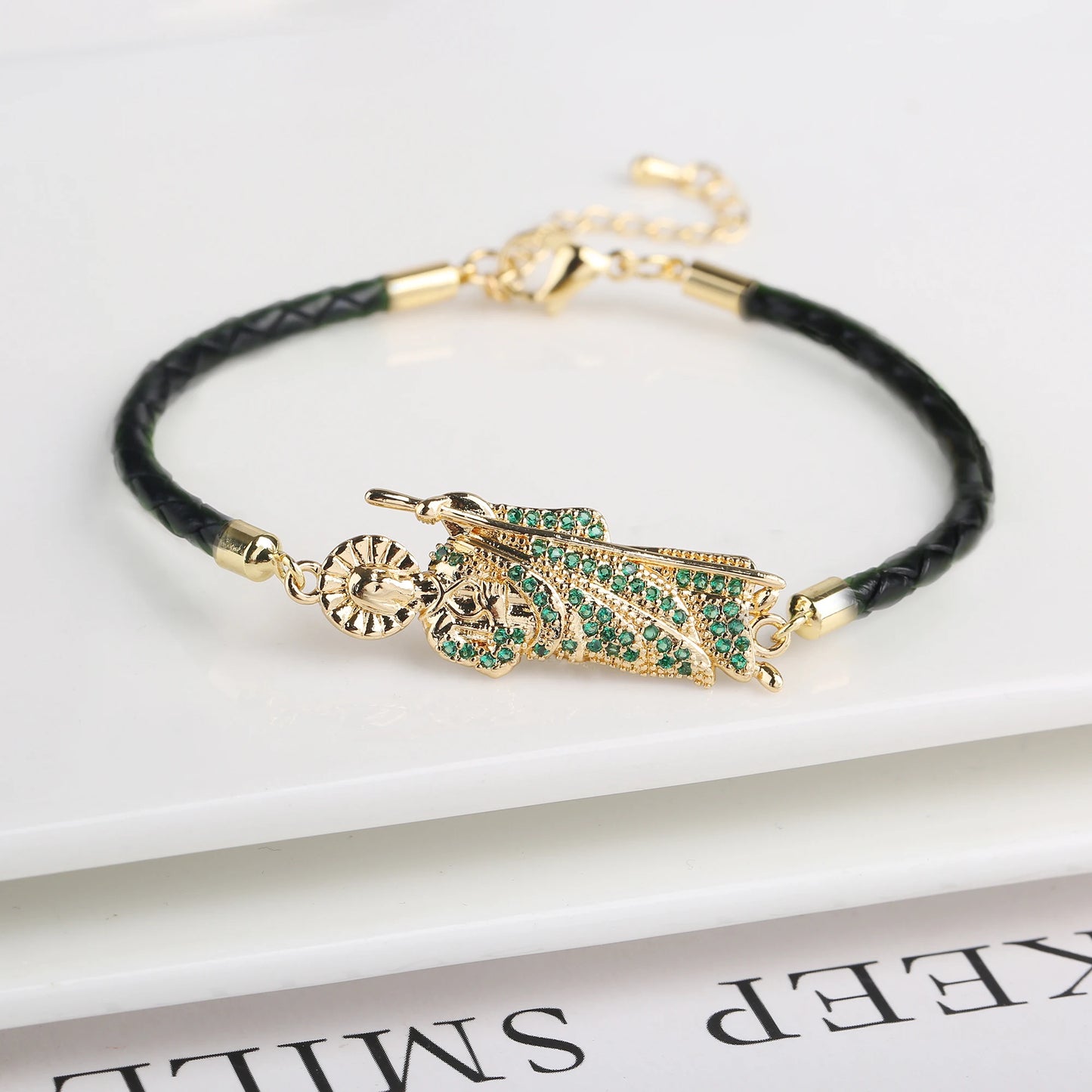 Hot Sale Green Pink Religious St. Jude Leather Rope Braided Jewelry Bracelet Fashion for Man Woman Daily Party Zirconia Jewelry