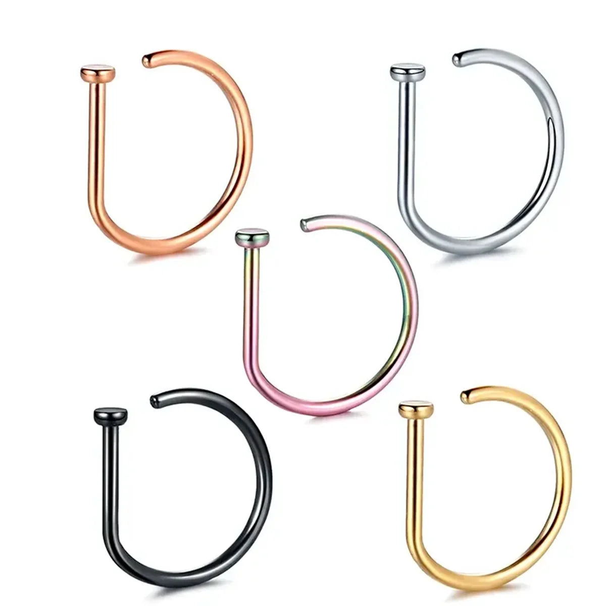 3-5Pcs Hypoallergenic 316L Stainless Steel Fake Piercing Nose Rings,D-Shape Septum Nose Ring Clip On Nose False Piercing Jewelry