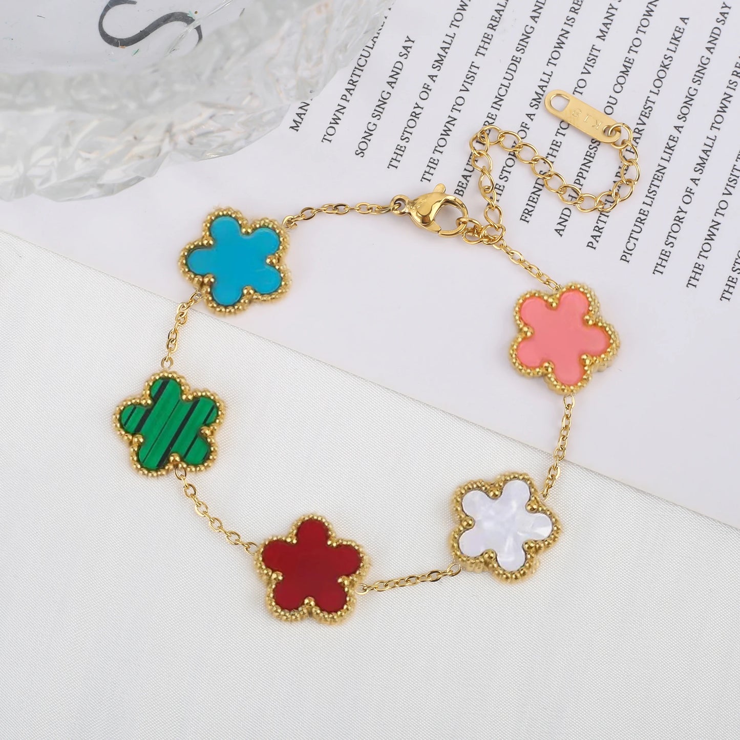 Light Luxury Fashion Stainless Steel Five Leaf Flower Adjustable Bracelet Vintage for Men Women Fashion Wrist Jewelry Clover