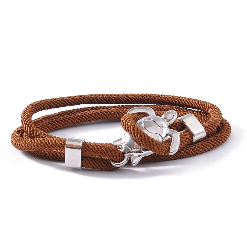 Male Silver Color Sea Turtle Rope Bracelets For Women Men Wristband Jewelry High Quality Milan Line Pure Hand Knitting Bracelet