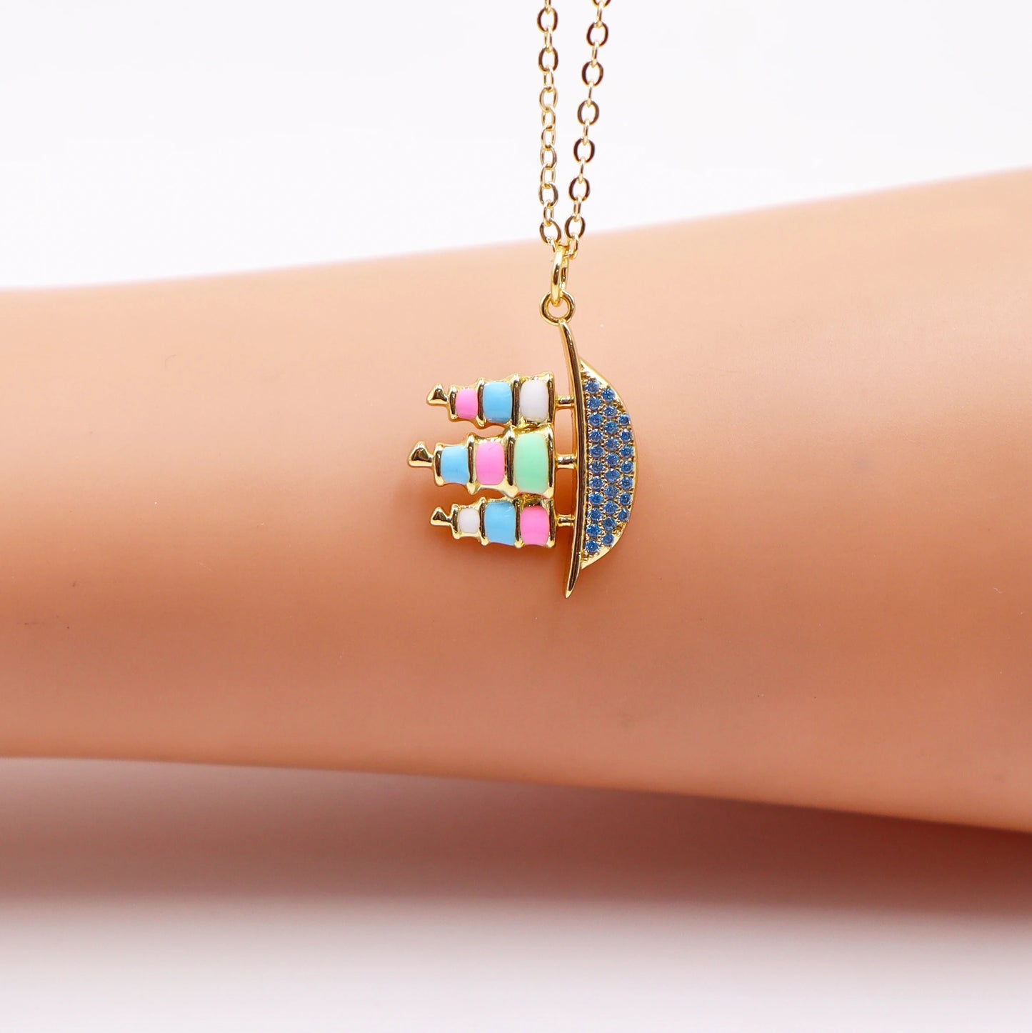 Personalized Geometric Pendant Copper Drip Oil Bag Boat Pendant Necklace Fashion Woman Jewelry For Birthday Party Daily Wear