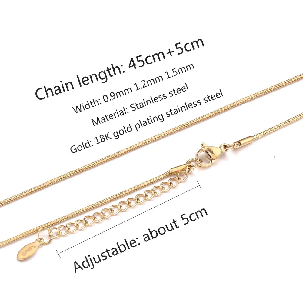 5pcs Wholesale 0.9/1.2/1.5mm Plated 18K Gold Snake Round Chain Necklace for Men Women Silver Necklaces Fashion DIY Jewelry