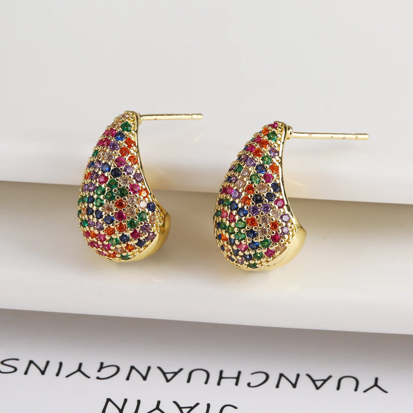 Luxury Shiny Full Zirconia Comma Studs Earrings Fashion Water Drops Crystal Earrings Charming for Women Daily Party Jewelry