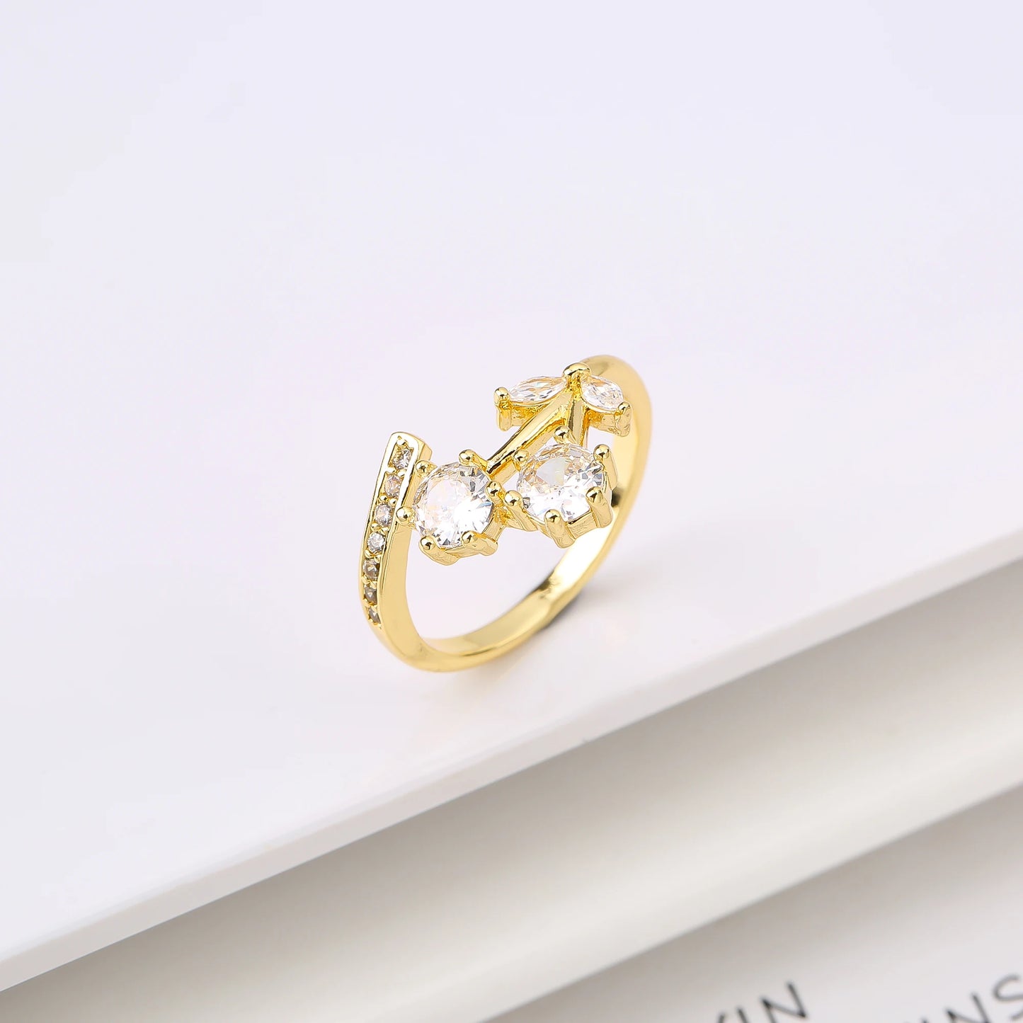 Sweet And Lovely Fruit Cherry Crystal Zirconia Opening Adjustable Ring Simple For Woman Girl Daily Party New Fashion Jewelry