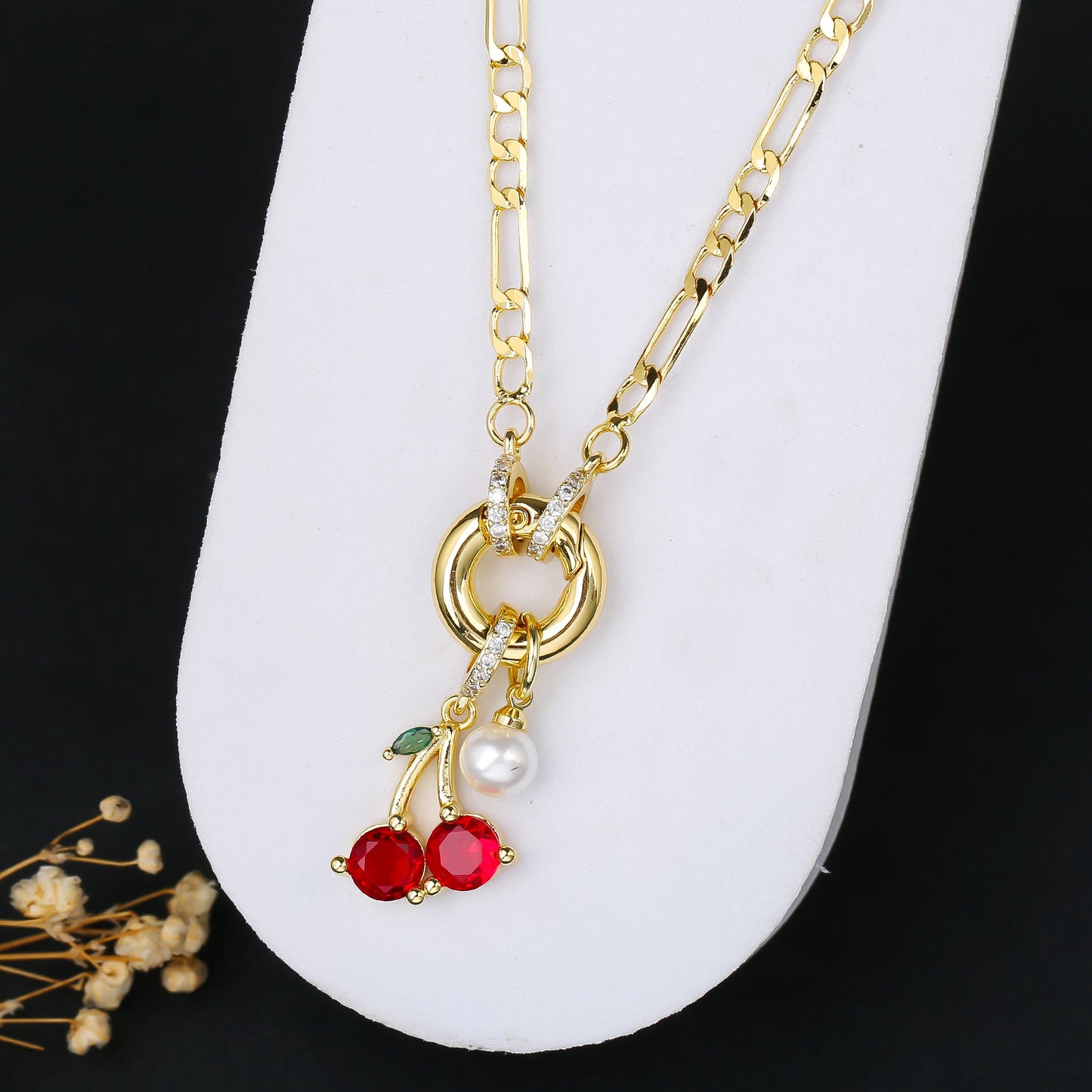 9 Color Fruit Cherry Strawberry Crystal Pendant Necklace 3:1 Chain Jewelry Lucky for Woman Casual Holiday Aesthetic Jewelry Gift