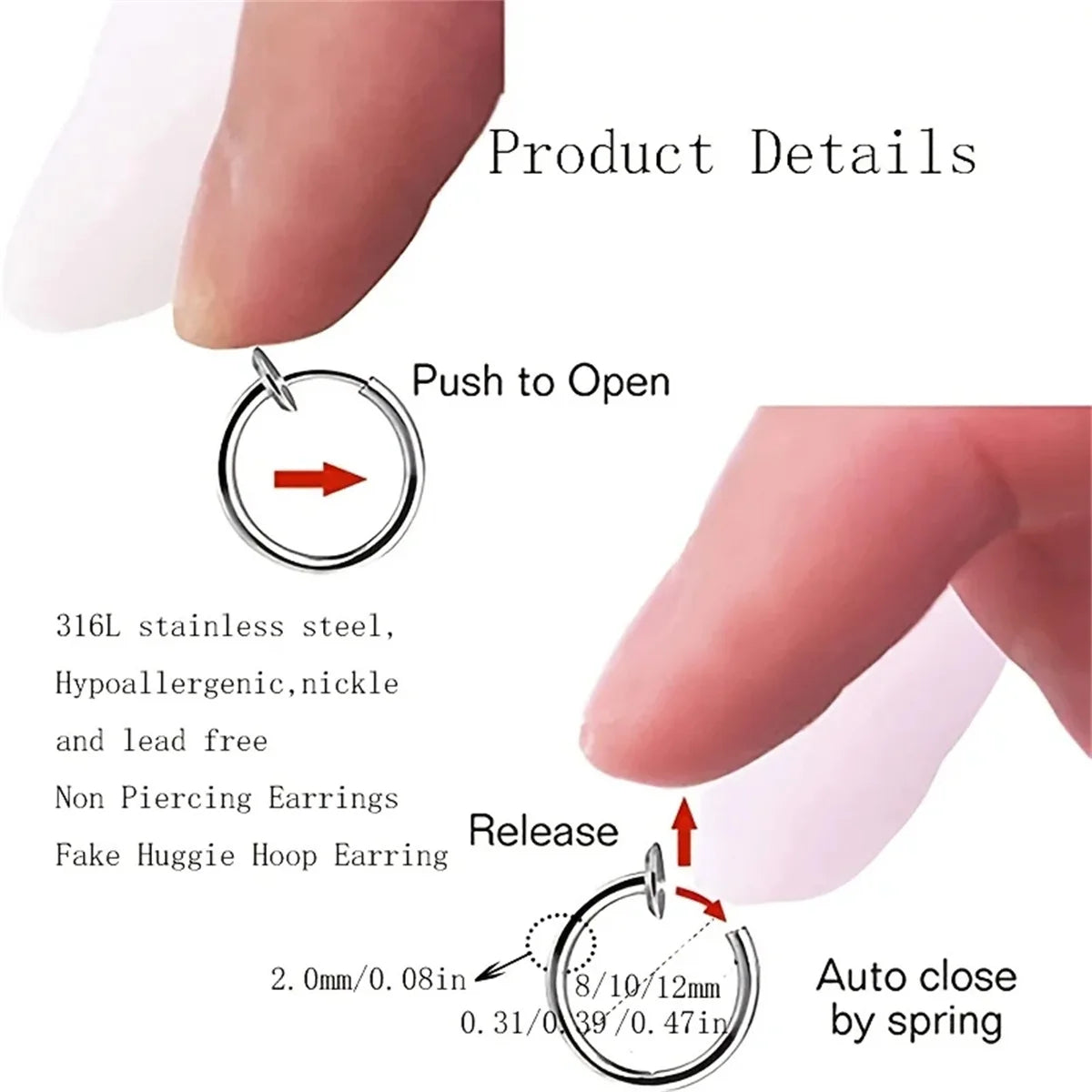 2/8pcs Fake Nose Ring Hoops, Clip on Ear Fake Septum Ring Non Piercing Spring Hoop Earrings Lip Ring Fake Cartilage Earrings