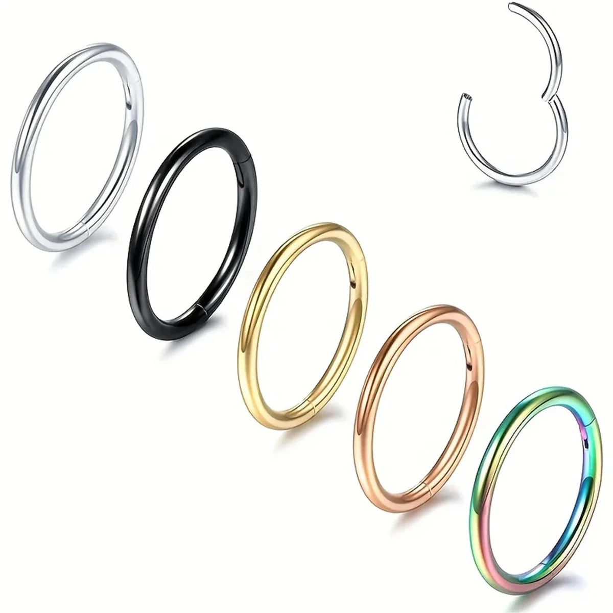 5/10Pcs 16G Stainless Steel Hinged Nose Rings Hoop Septum Clicker Tragus Helix Cartilage Daith Rook Earring Piercing Jewelry