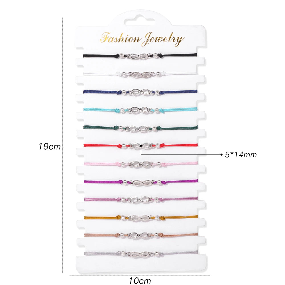 Wholesale 12Pcs/Set Colorful Natural Stone Bracelets Adjustable Rope Braided Bracelet Handmade Bohemia Bracelets with Cards