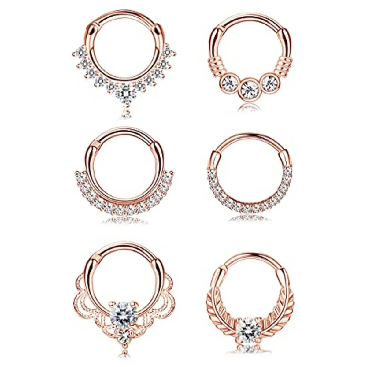 6Pcs 16G Fashion Stainless Steel Septum Clicker Nose Rings,Cartilage Tragus Helix Daith Earring Hypoallergenic Piercing Jewelry