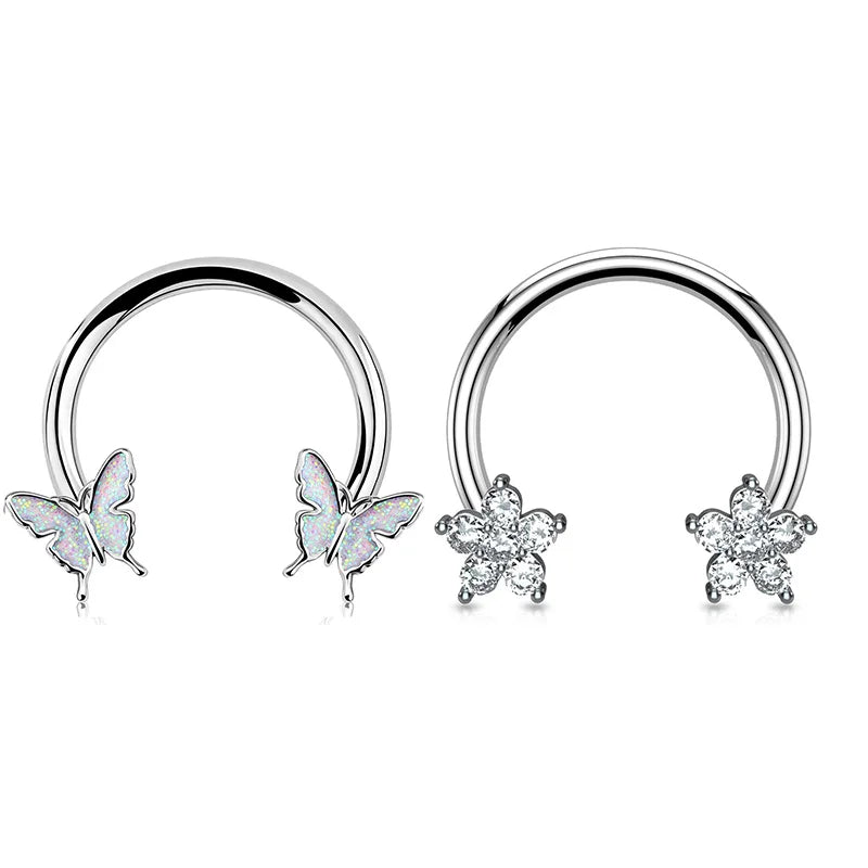 2Pcs 16G Stainless Steel Butterfly Hinged Septum Nose Ring Hoops,BCR Horseshoe Cartilage Daith Helix Rook Conch Piercing Jewelry