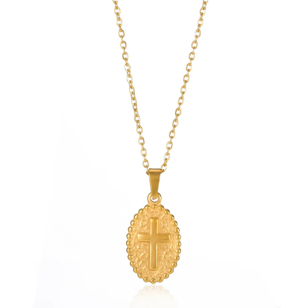 Stainless Steel Jesus Cross Necklace For Women Men Gold Color Caravaca Angels Crucifix Charm Choker Rapper Jewelry Hip Hop Gift