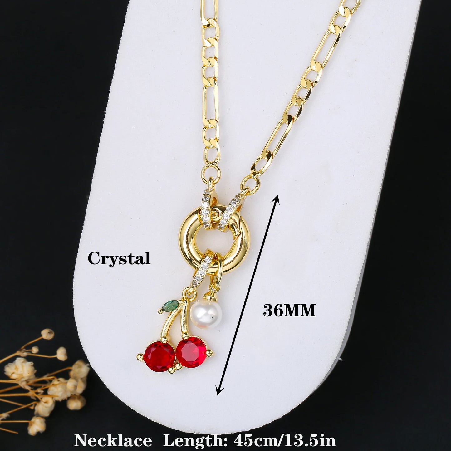 9 Color Fruit Cherry Strawberry Crystal Pendant Necklace 3:1 Chain Jewelry Lucky for Woman Casual Holiday Aesthetic Jewelry Gift
