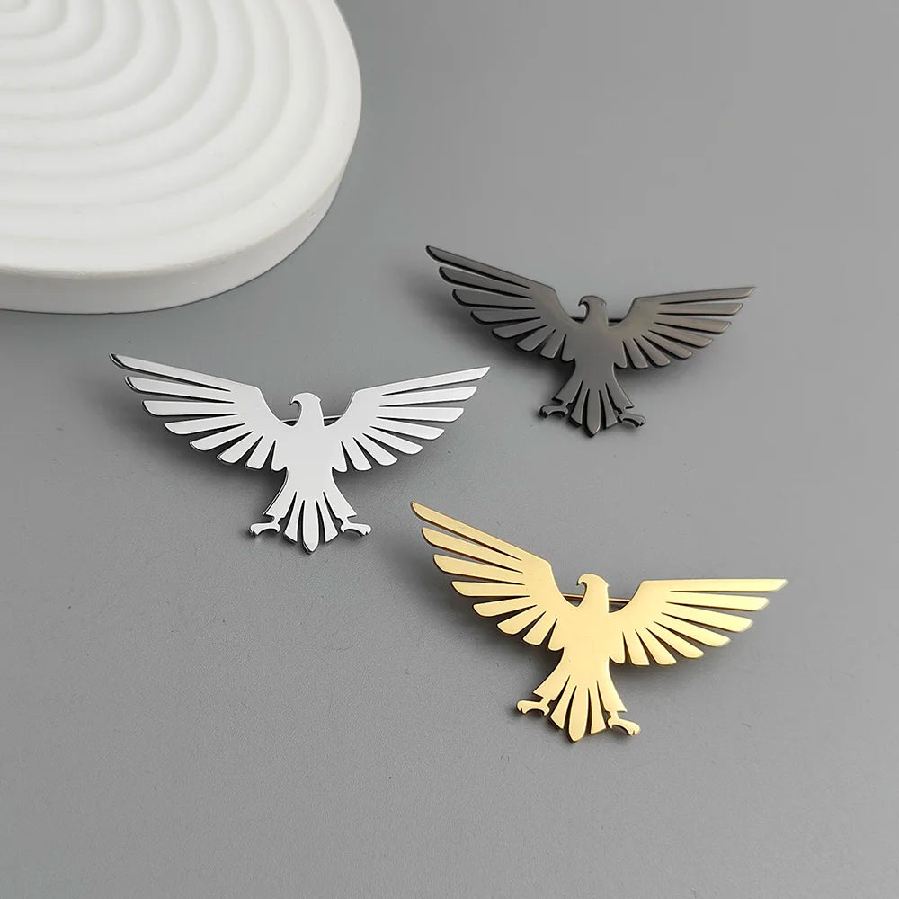 Fashion punk style hollow eagle stainless steel gold-plated 18K brooch, black suit accessories, wedding matching set
